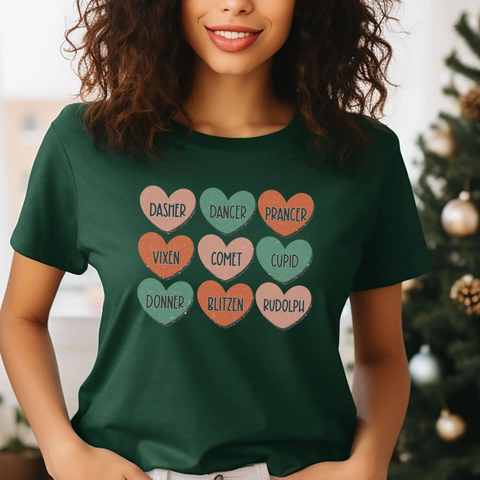 Limited Edition “Reindeer Hearts” Christmas T-Shirt - Dark Forest Green