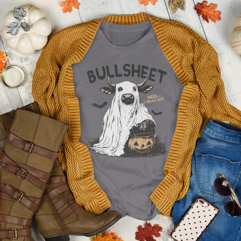 BULLSHEET Halloween T-Shirt - Funny Cow “Moo... I Mean Boo” Graphic Tee