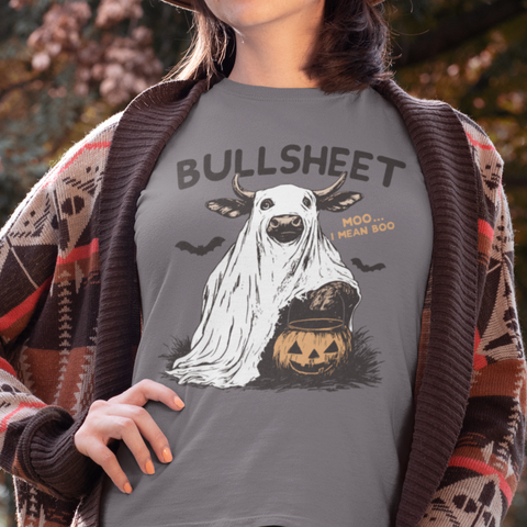 BULLSHEET Halloween T-Shirt - Funny Cow “Moo... I Mean Boo” Graphic Tee