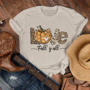 Love Fall Y’all T-Shirt - Fall Pumpkin & Leopard Print Tee