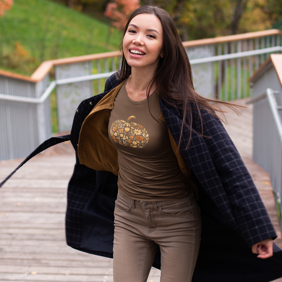 Fall Floral Pumpkin T-Shirt | Autumn Graphic Tee