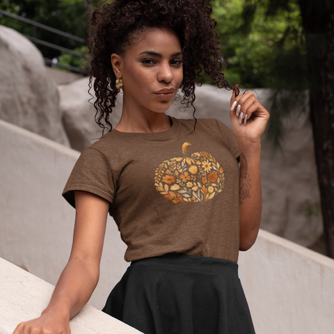 Fall Floral Pumpkin T-Shirt | Autumn Graphic Tee