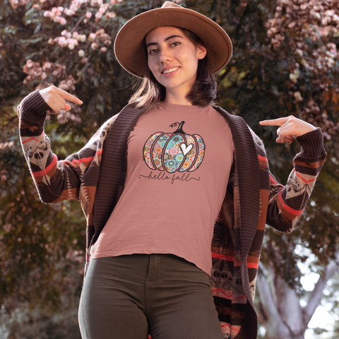 Hello Fall T-Shirt | Floral Pumpkin Fall Tee