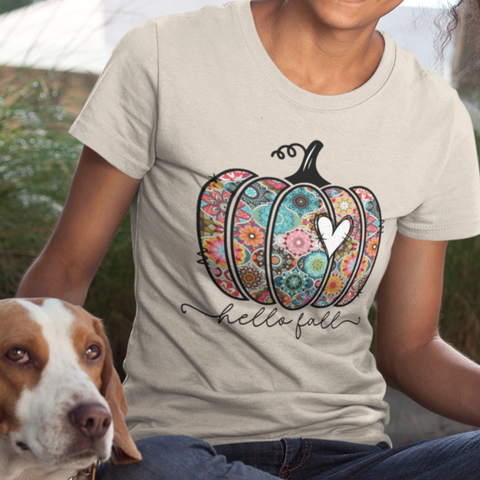 Hello Fall T-Shirt | Floral Pumpkin Fall Tee