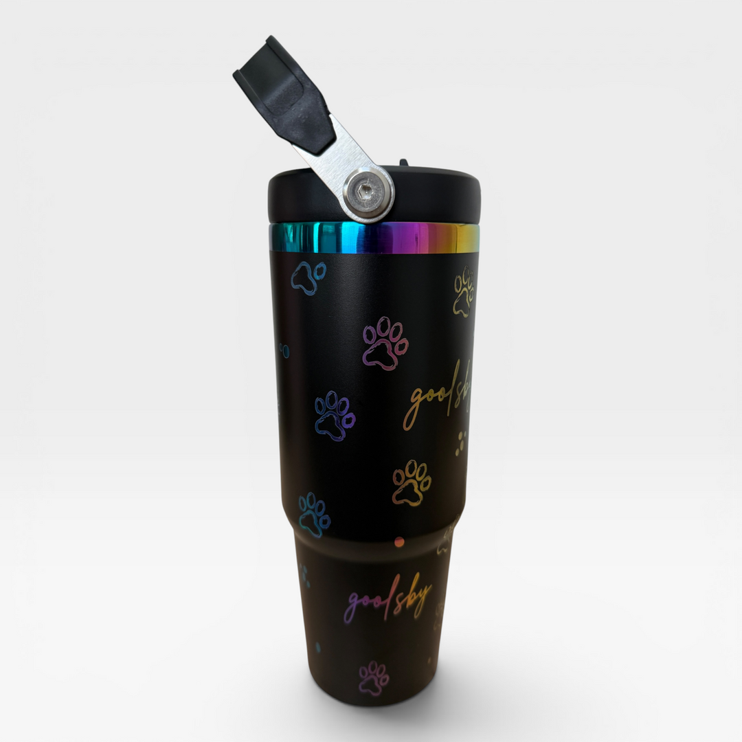 🐾 Personalized Goolsby Greyhounds 30 oz Water Bottle with Handle | Rainbow Engraved Stainless Steel