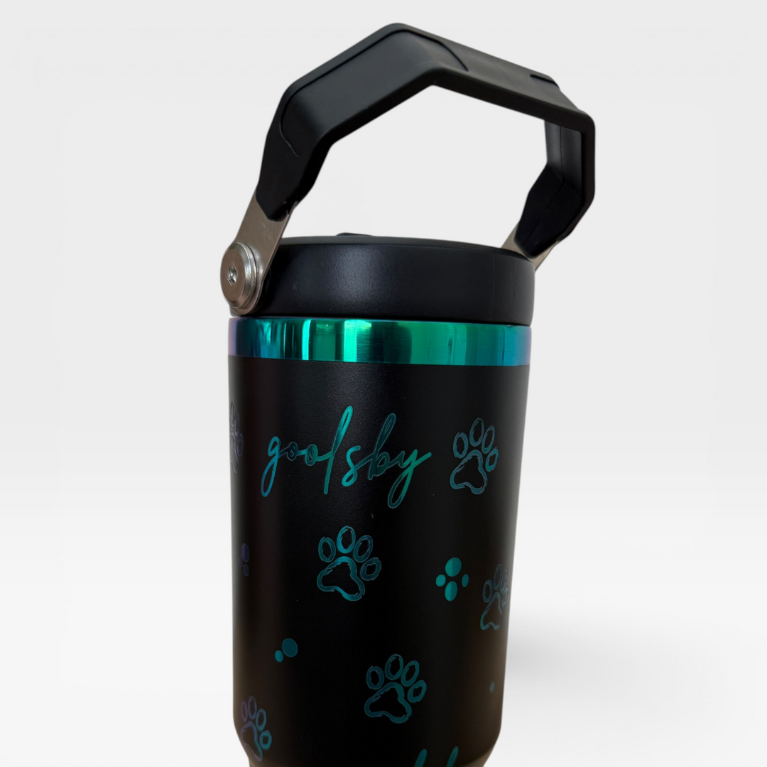 🐾 Personalized Goolsby Greyhounds 30 oz Water Bottle with Handle | Rainbow Engraved Stainless Steel