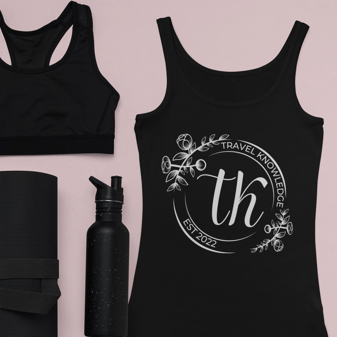 Travel Knowledge Women’s Racerback Tank – Black Tank Top