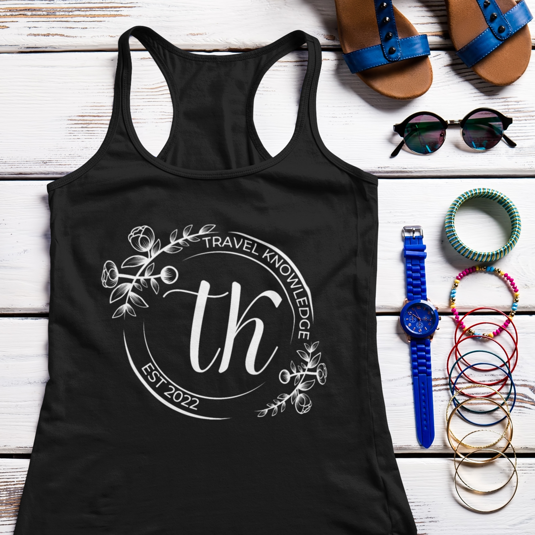 Travel Knowledge Women’s Racerback Tank – Black Tank Top