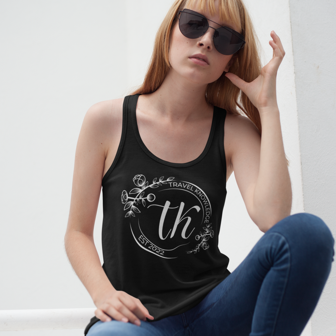 Travel Knowledge Women’s Racerback Tank – Black Tank Top