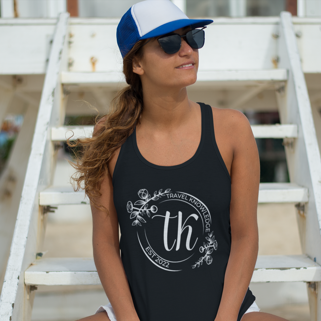 Travel Knowledge Women’s Racerback Tank – Black Tank Top