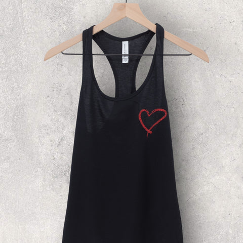 Red Glitter Heart Razorback Tank