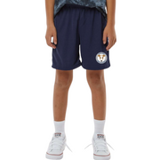Goolsby Elementary navy blue boys shorts front view with logo of Greyhound mascot on front