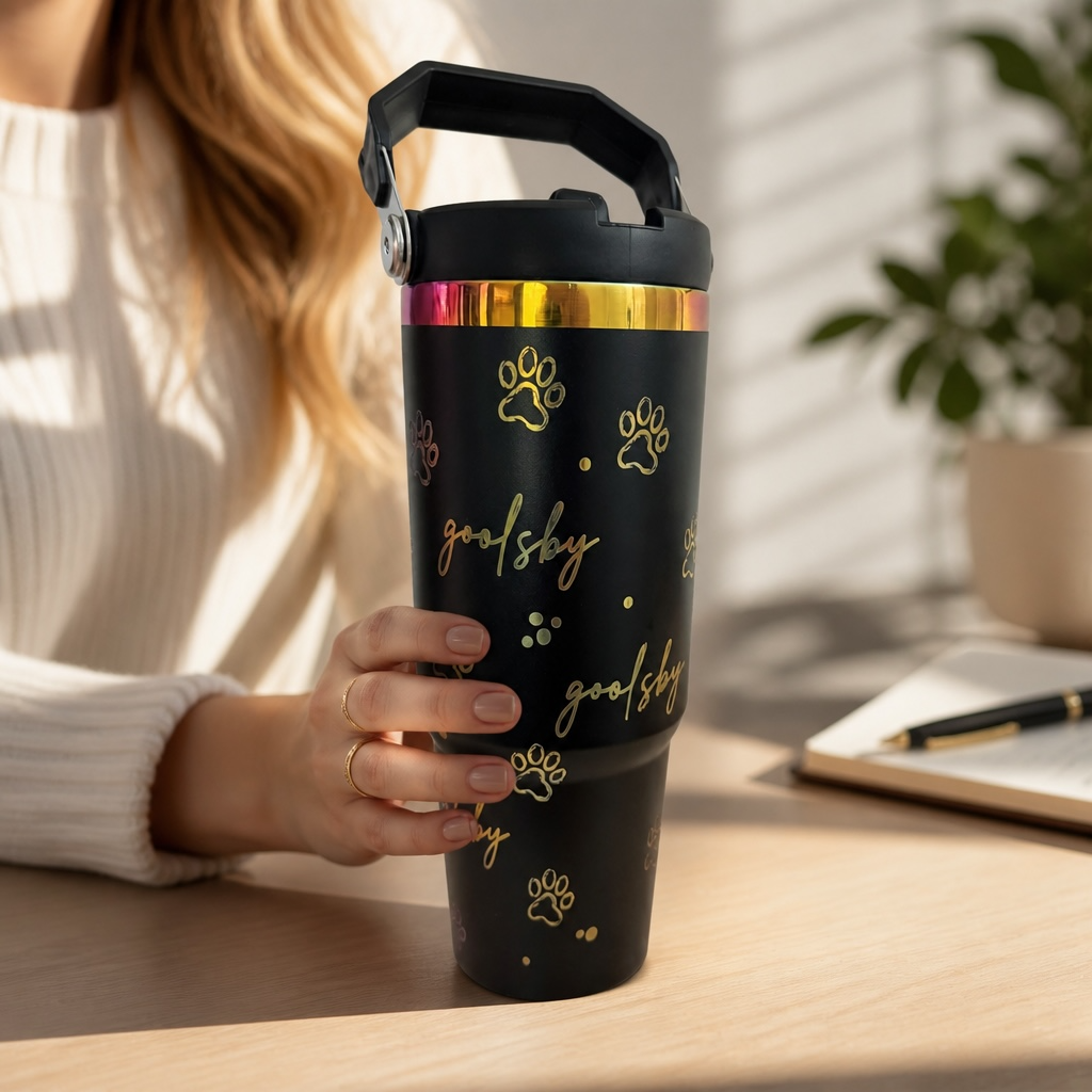 🐾 Personalized Goolsby Greyhounds 30 oz Water Bottle with Handle | Rainbow Engraved Stainless Steel