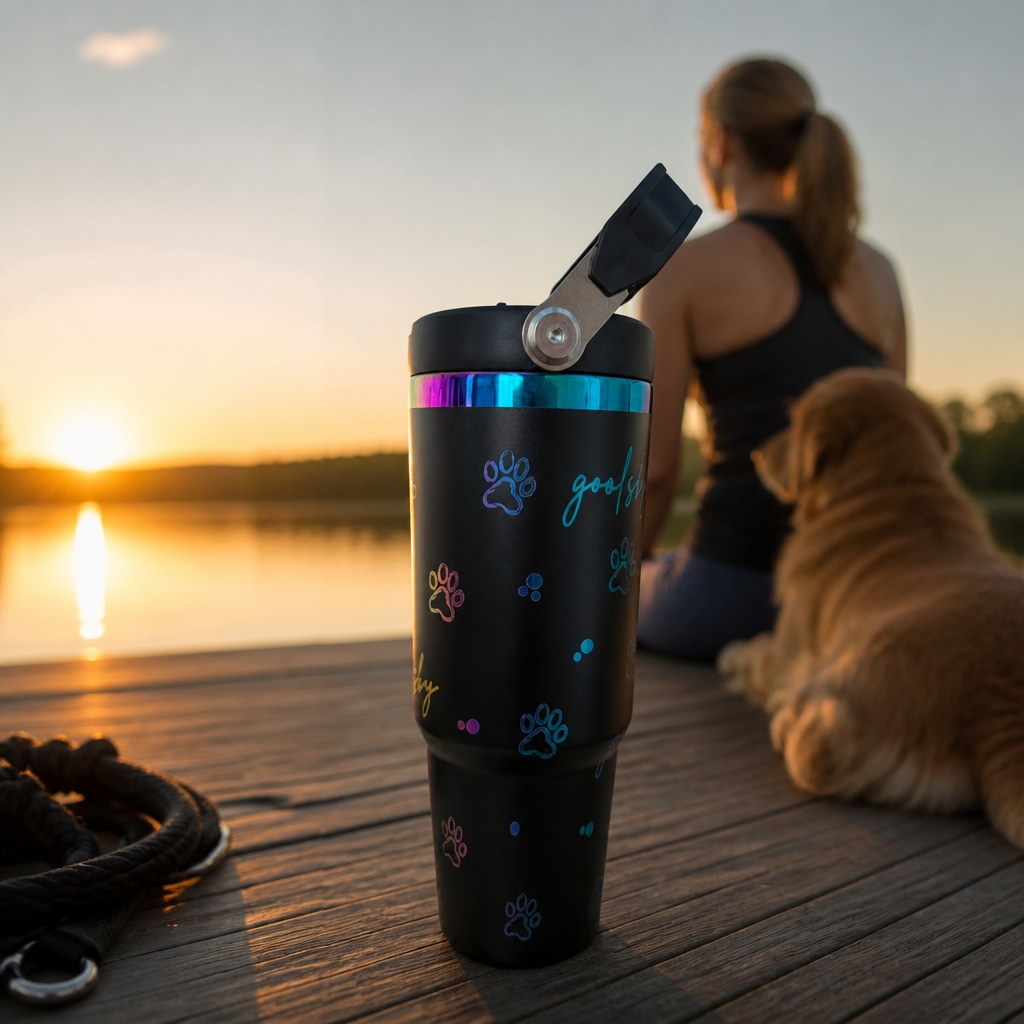 🐾 Personalized Goolsby Greyhounds 30 oz Water Bottle with Handle | Rainbow Engraved Stainless Steel