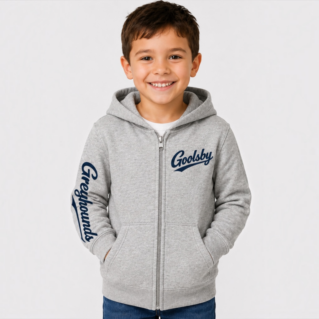 Goolsby Greyhounds Sleeved Youth Full Zip Hoodie | School Spirit Sweatshirt