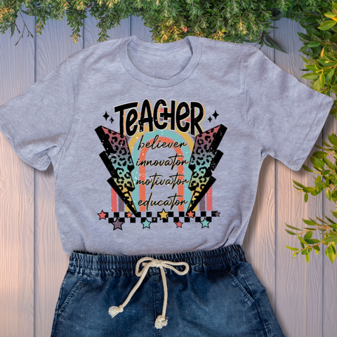 Teacher (Retro) Believer, Motivator, Innovator, Educator T-shirt