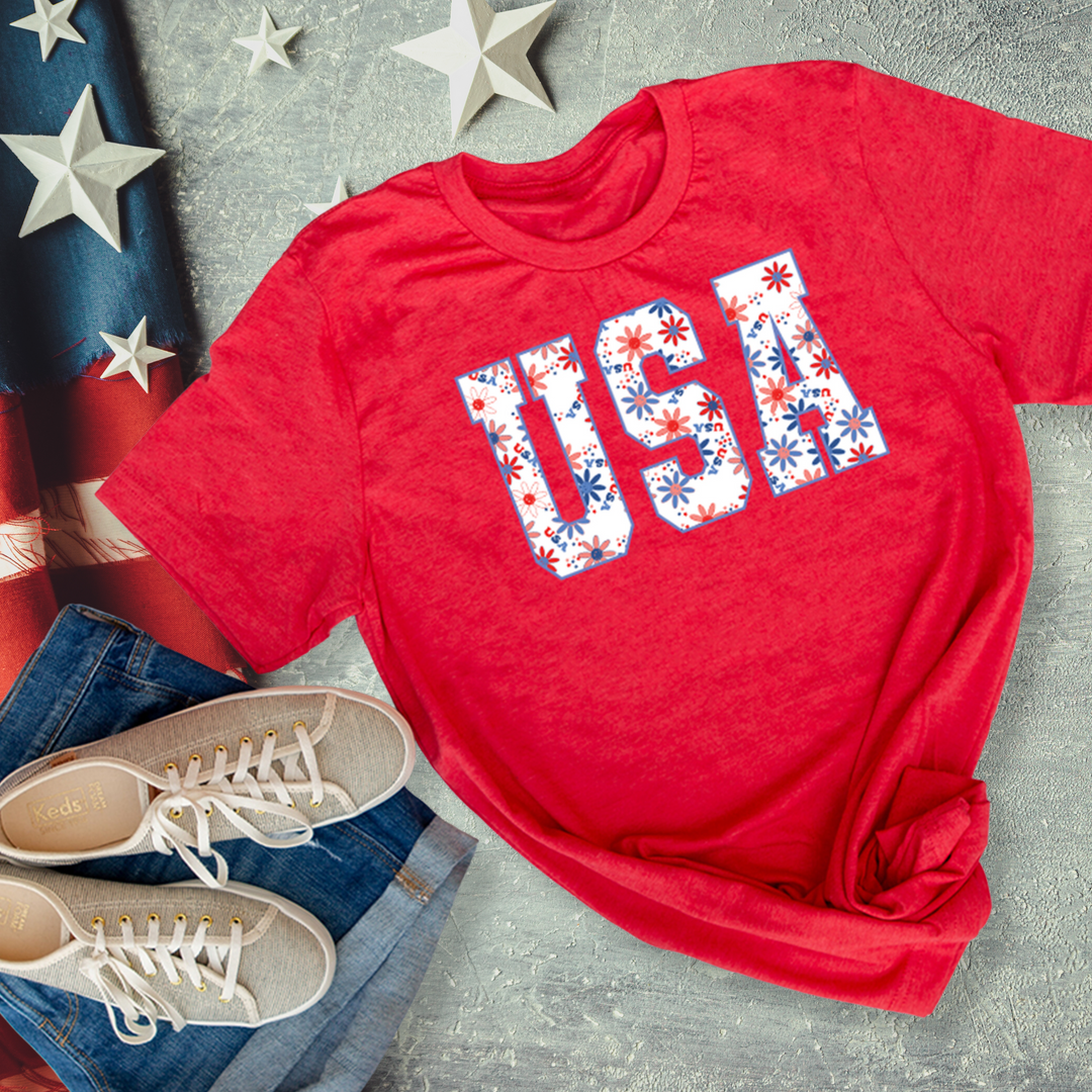 USA Floral 4th of July Unisex T-Shirt