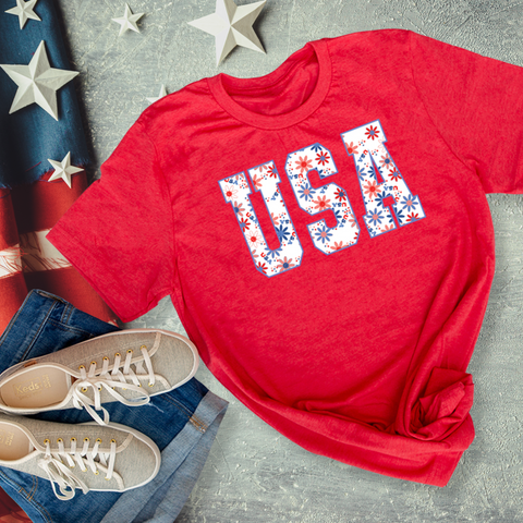 USA Floral 4th of July Unisex T-Shirt