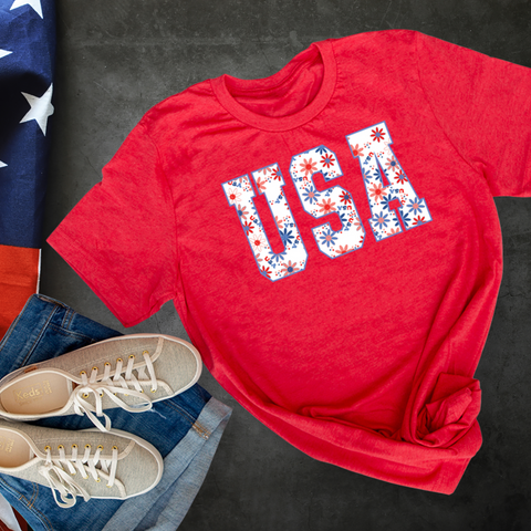 USA Floral 4th of July Unisex T-Shirt