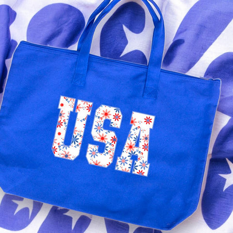 USA Floral Large Overnight Tote Bag