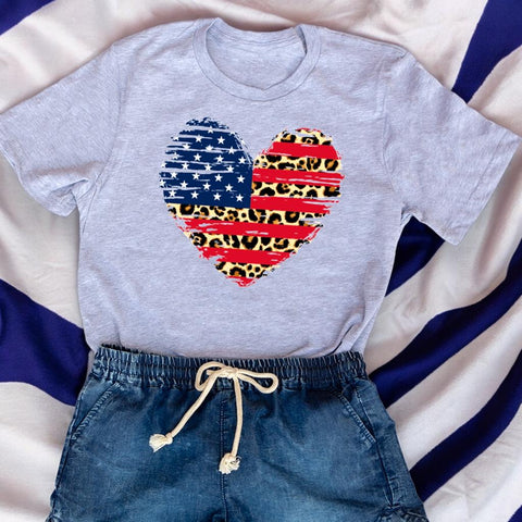 Cheetah US Flag Heart 4th of July Unisex T-Shirt