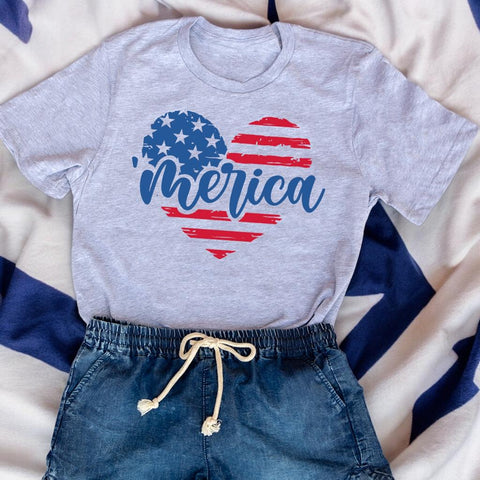 'Merica US Flag Heart 4th of July Unisex T-Shirt