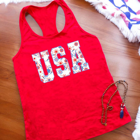 USA Floral 4th of July Razorback Tank Top