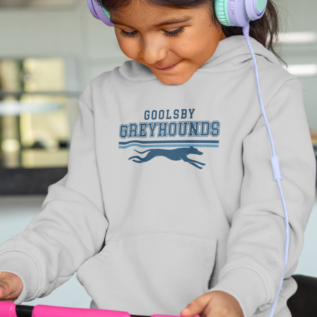 Goolsby Greyhounds Retro Lines Hoodie – Athletic Heather Grey &amp; White