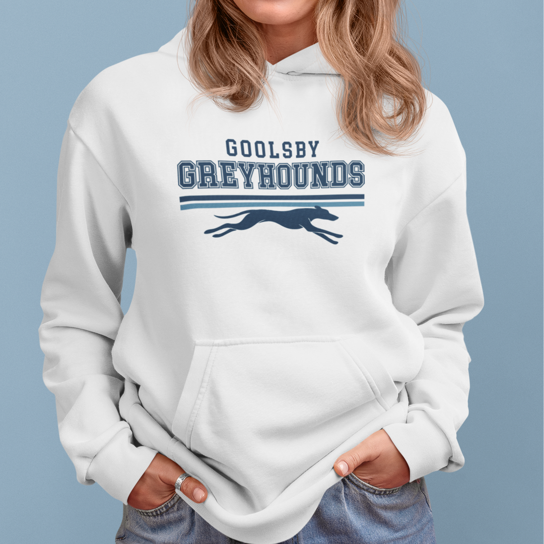 Goolsby Greyhounds Retro Lines Hoodie – Athletic Heather Grey &amp; White