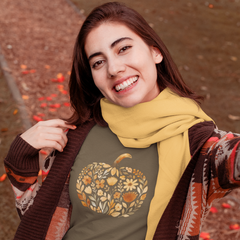 Fall Floral Pumpkin T-Shirt | Autumn Graphic Tee