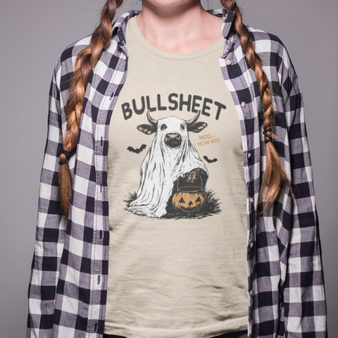 BULLSHEET Halloween T-Shirt - Funny Cow “Moo... I Mean Boo” Graphic Tee