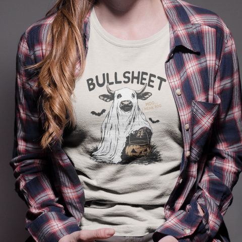 BULLSHEET Halloween T-Shirt - Funny Cow “Moo... I Mean Boo” Graphic Tee
