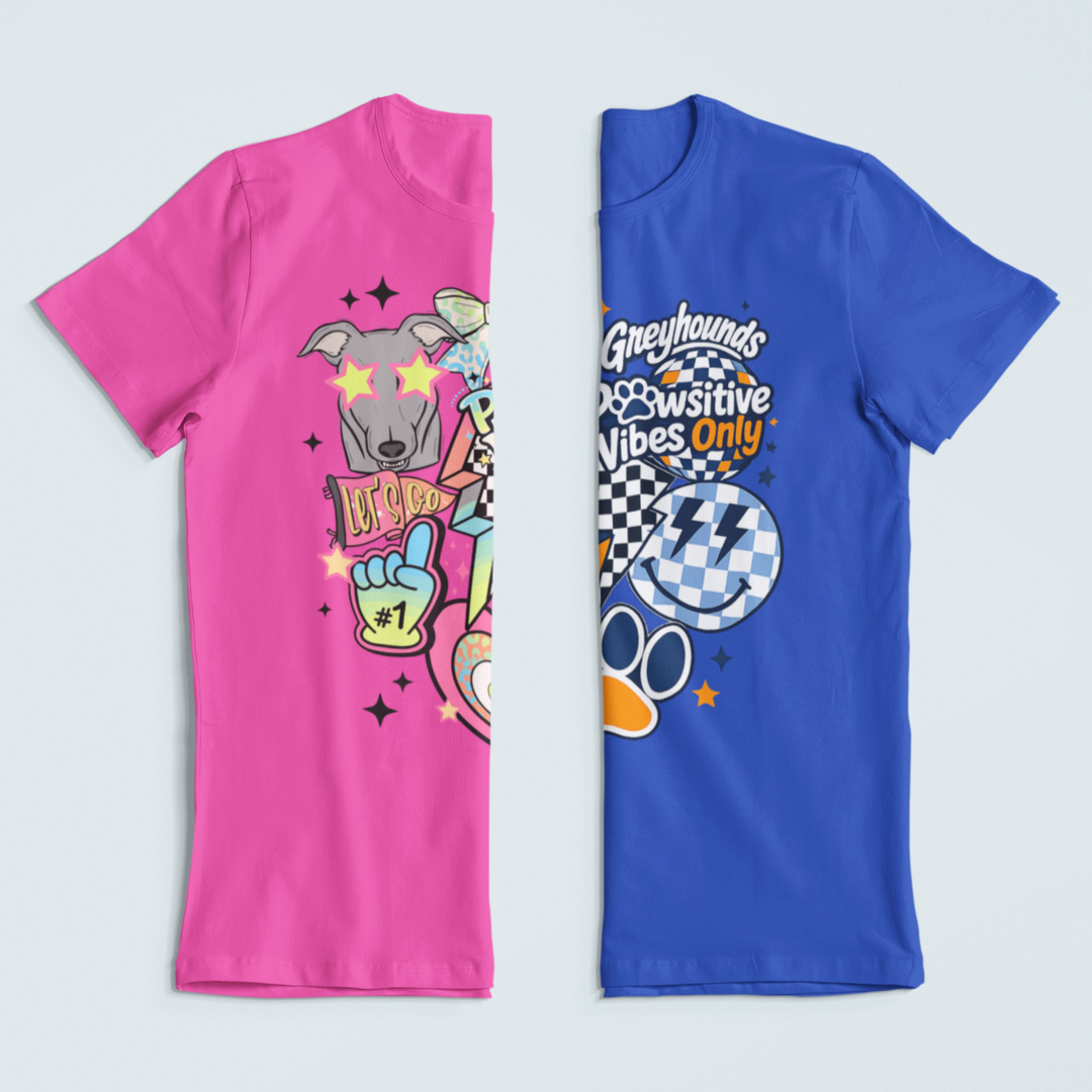 Greyhounds Pawsitive Vibes Only Shirt | Goolsby Elementary Spirit Wear | Retro School Tee | Kids Greyhound T-Shirt | Blue or Pink Spirit Shirt