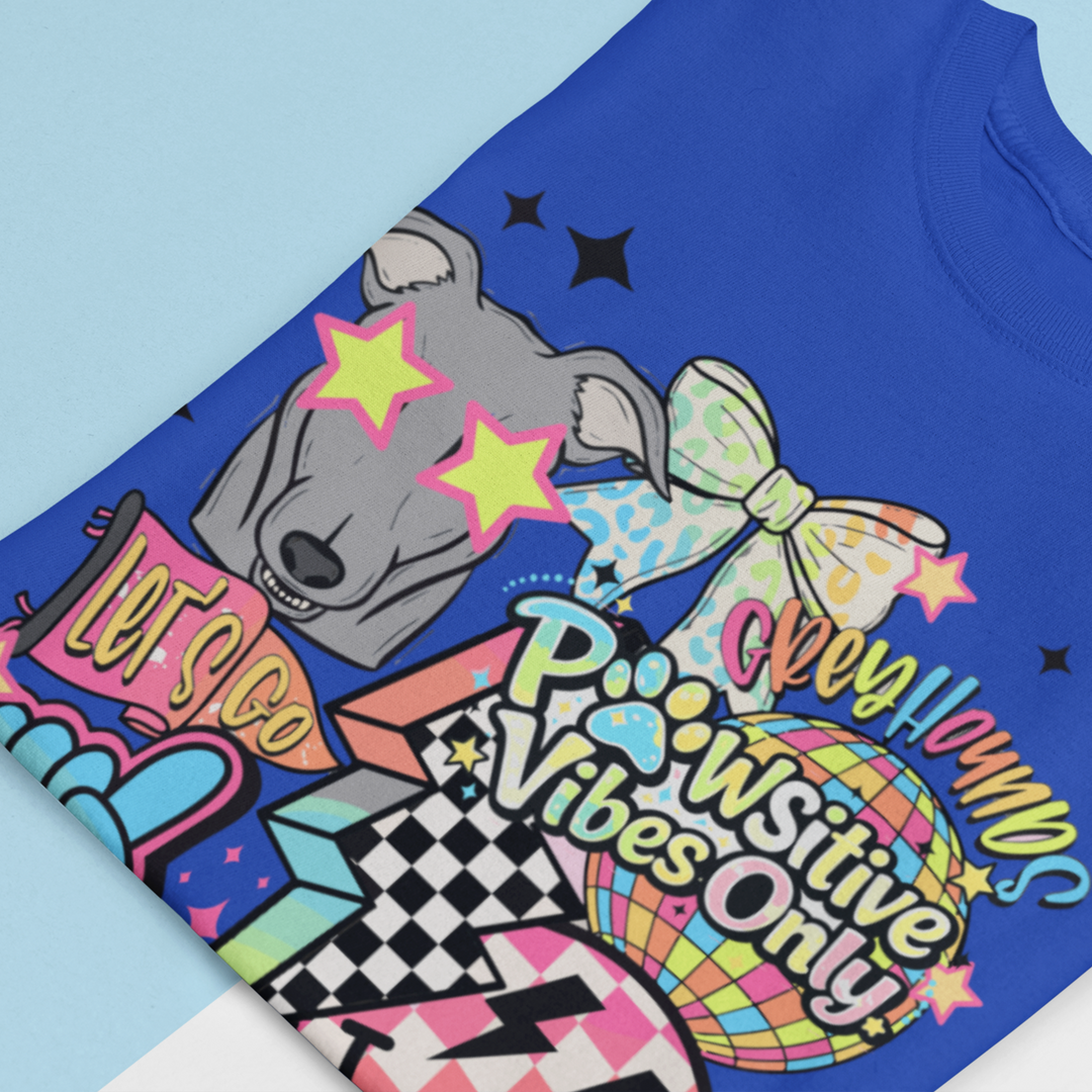 Greyhounds Pawsitive Vibes Only Shirt | Goolsby Elementary Spirit Wear | Retro School Tee | Kids Greyhound T-Shirt | Blue or Pink Spirit Shirt