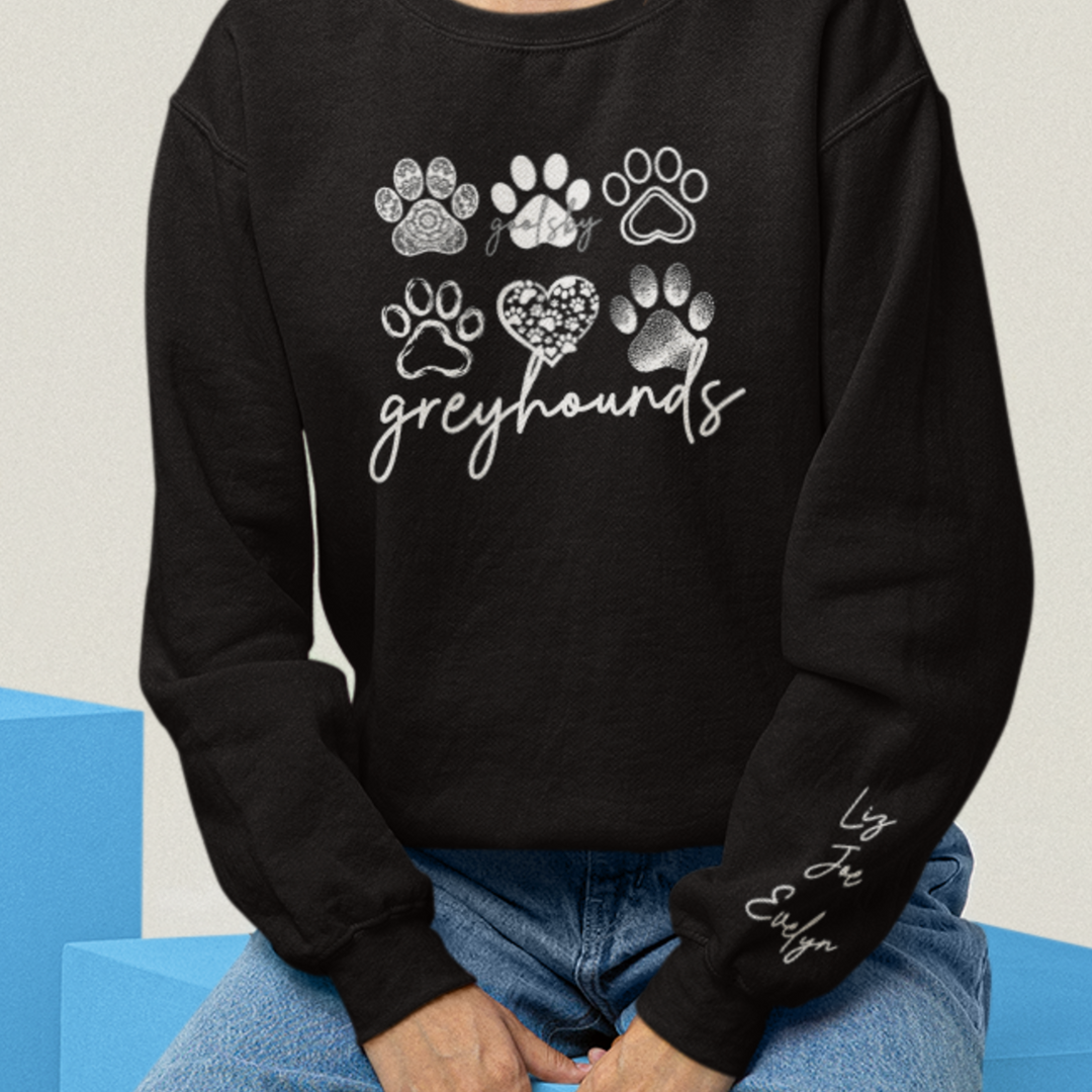 🐾 Personalized Goolsby Greyhounds Paw Print Sweatshirt | Custom Sleeve Names | Adult, Youth &amp; Toddler