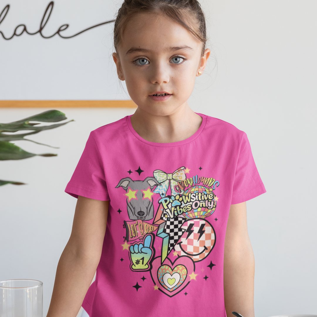 Greyhounds Pawsitive Vibes Only Shirt | Goolsby Elementary Spirit Wear | Retro School Tee | Kids Greyhound T-Shirt | Blue or Pink Spirit Shirt