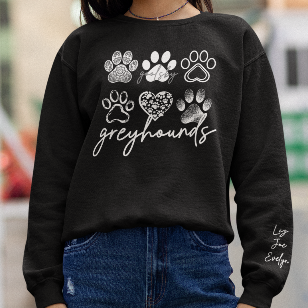 🐾 Personalized Goolsby Greyhounds Paw Print Sweatshirt | Custom Sleeve Names | Adult, Youth &amp; Toddler